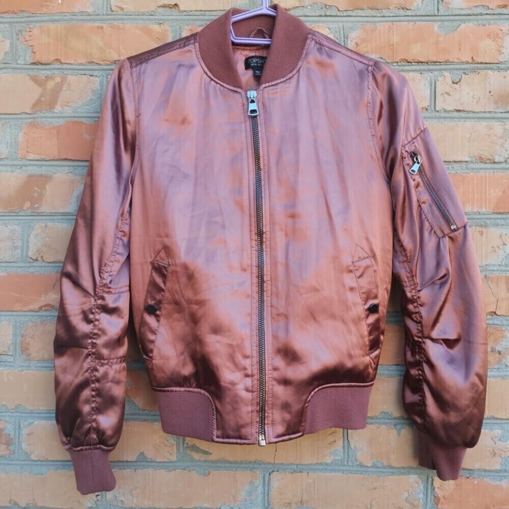 Topshop Shiny Bomber Jacket In Rust Colour Size 2
